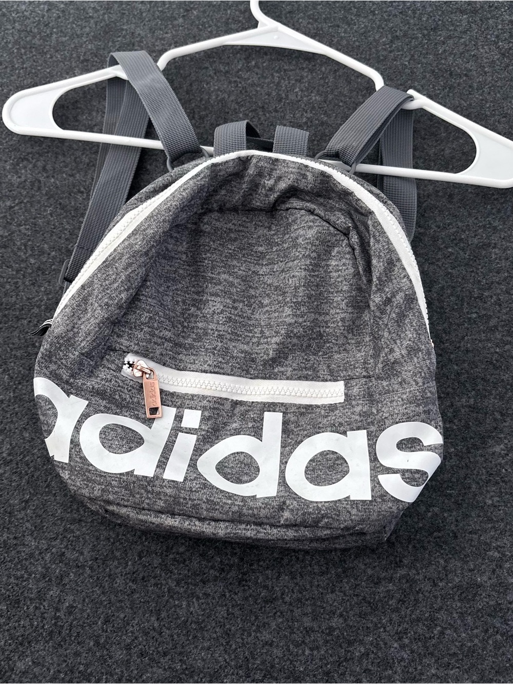Adidas Small Grey Canvas Mini Backpack Zip Closure Adjustable Straps Skateboard